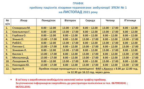Графік роботи на листопад
