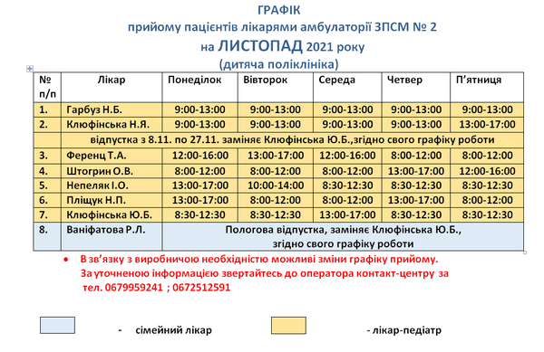 Графік роботи на листопад
